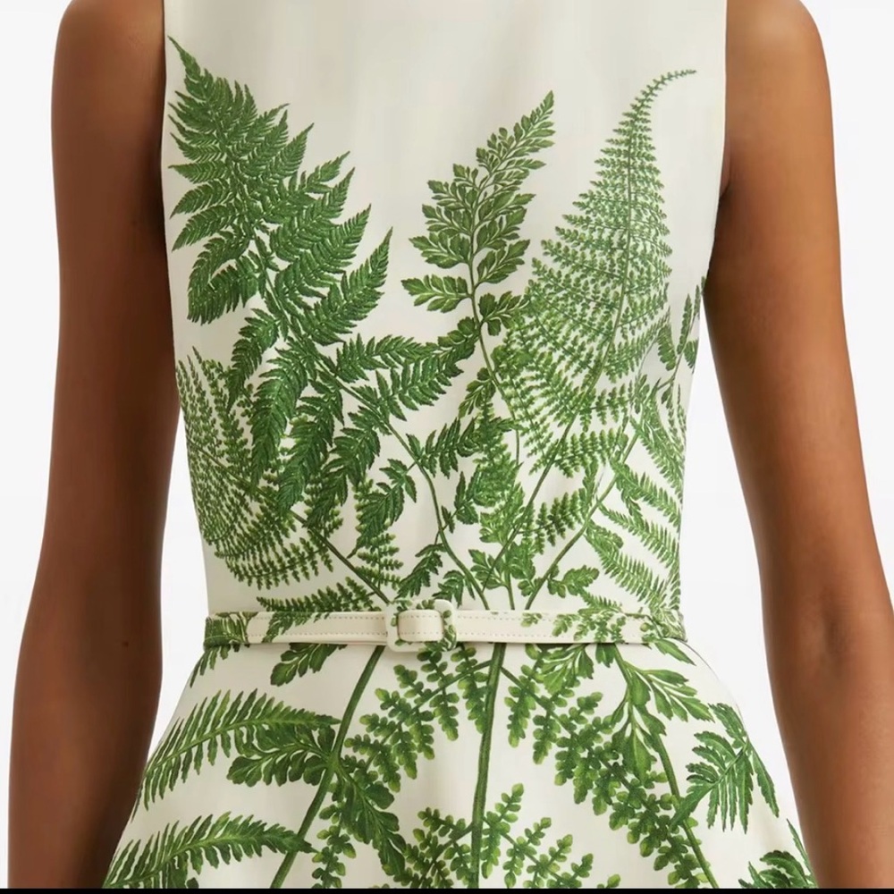 Sleeveless Cream Maxi Dress with Green Fern Print Size 4 - Picture 4 of 6